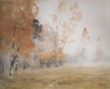 150の主題の芸術作品 Painting - 霧の秋 1899年アイザック・レヴィタンの森の木々の風景